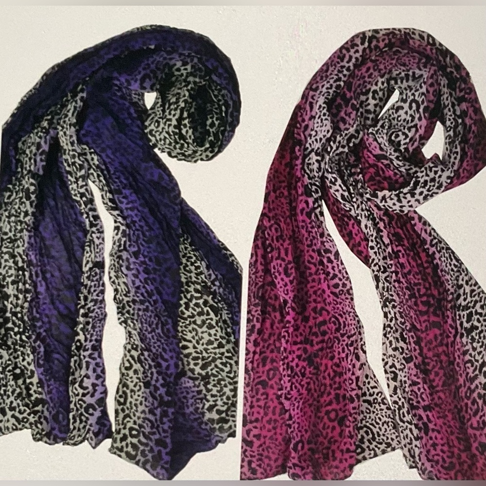 Leopard Print Scarf Set of 2 - Purple and Pink